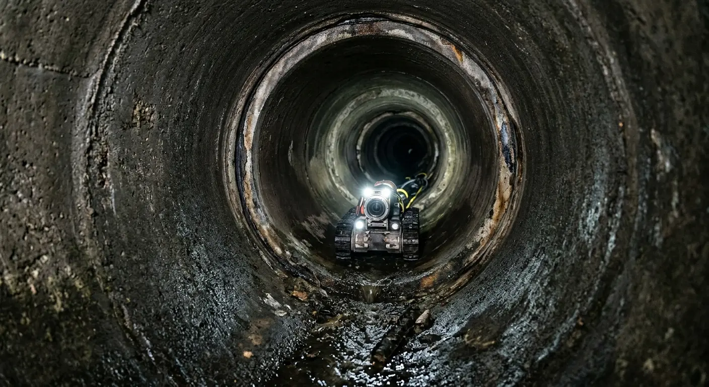 Robotic sewer camera inspecting pipe interior for Sewer Line Cleaning in Jarrell